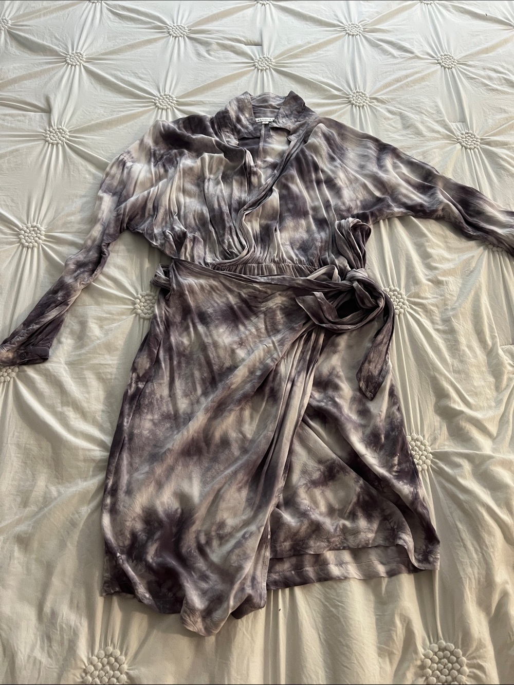Young Fabulous & Broke Tie-Dye Wrap Dress in Gray and Cream